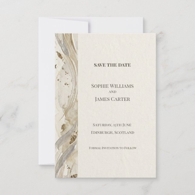 Neutral Marble Save The Date Card (Front)