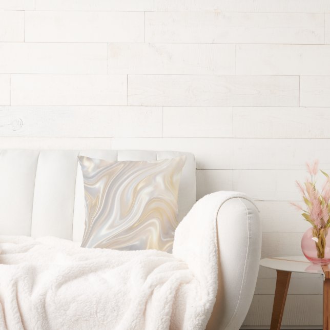 Neutral Marble Swirl Throw Pillow | Modern Beige A (Couch)