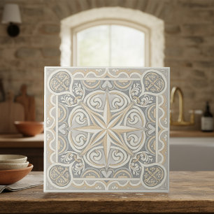 Neutral Mediterranean Pattern Pat#12 Greige ID1195 Ceramic Tile