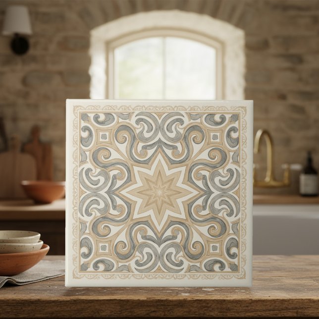 Neutral Mediterranean Pattern Pat#15 Greige ID1195 Ceramic Tile (Creator Uploaded)