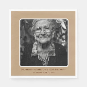Neutral Milestone 100th Birthday Photo Napkins