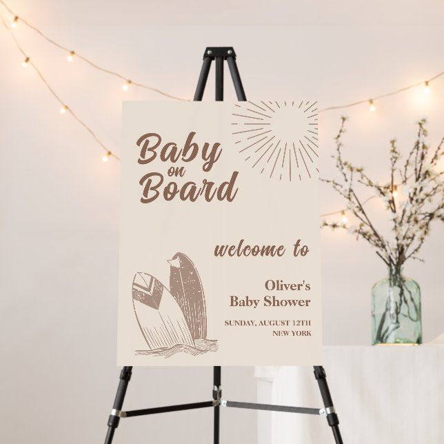 Neutral Minimal Boho Surf Baby Shower Welcome Sign (In Situ (Stand))