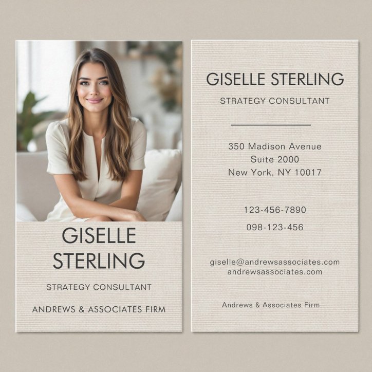 Neutral Minimal Linen Professional Photo Modern Business Card