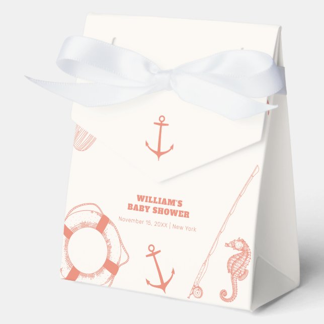 Neutral Minimal Nautical Fishing Boy Baby Shower  Favor Boxes (Front)