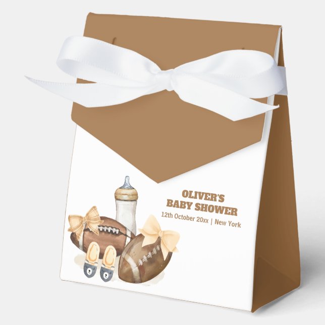 Neutral Minimal Touchdown Football Boy Baby Shower Favor Boxes (Front)