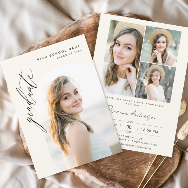 Neutral Minimalist Arch Photo Graduation Party Invitation (Creator Uploaded)