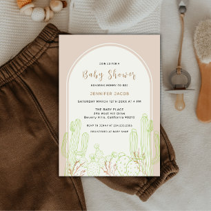 Neutral Minimalist Boho Cactus Arch Baby Shower Invitation