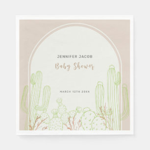 Neutral Minimalist Boho Cactus Arch Baby Shower Napkins