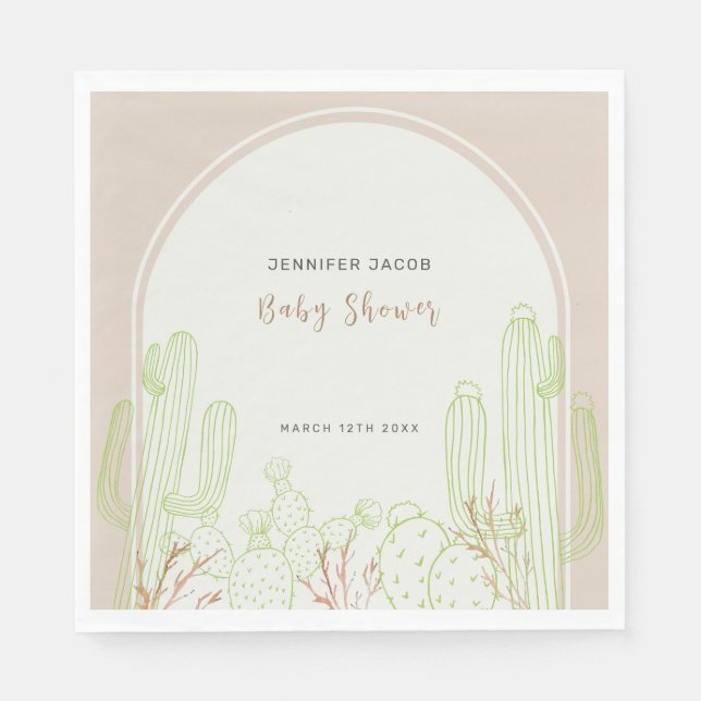 Neutral Minimalist Boho Cactus Arch Baby Shower Napkins (Front)