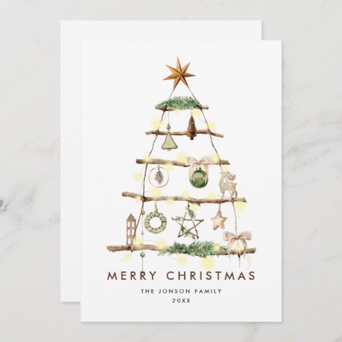 Neutral Minimalist Boho Christmas Composition Holiday Card