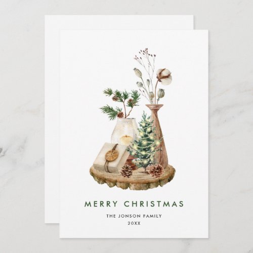 Neutral Minimalist Boho Christmas Composition Holiday Card