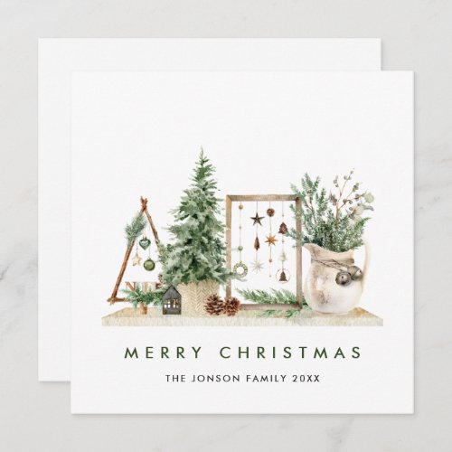 Neutral Minimalist Boho Christmas Composition Holiday Card