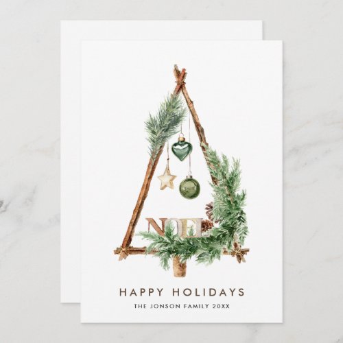 Neutral Minimalist Boho Christmas Composition Holiday Card