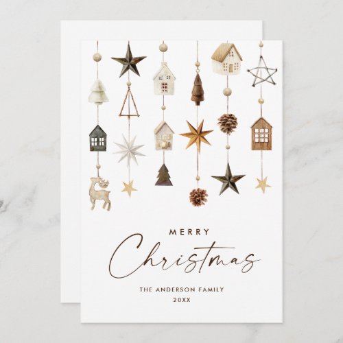 Neutral Minimalist Boho Christmas Composition Holiday Card