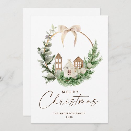 Neutral Minimalist Boho Christmas Composition Holiday Card