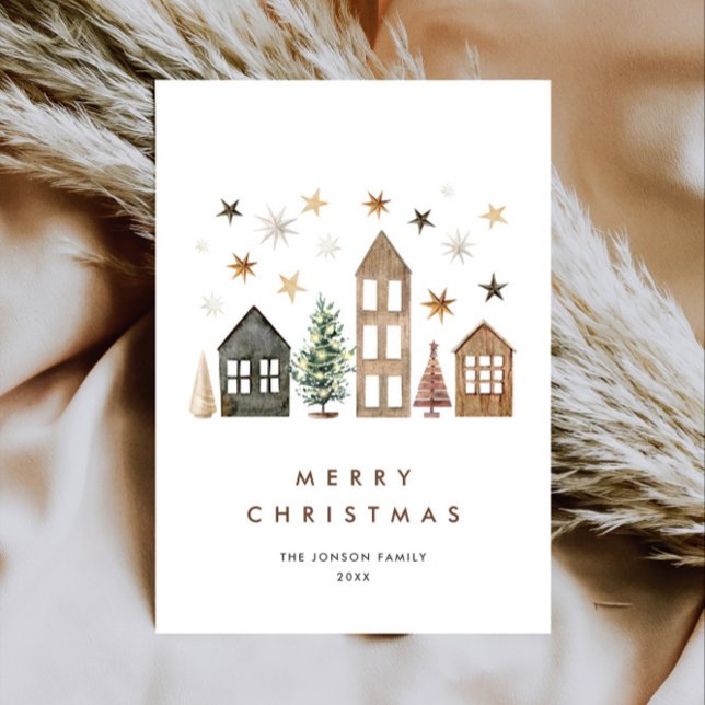 Neutral Minimalist Boho Christmas Composition Holiday Card (Creator Uploaded)