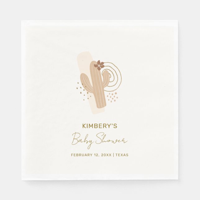 Neutral Minimalist Boho Desert Cactus Baby Shower Napkins (Front)