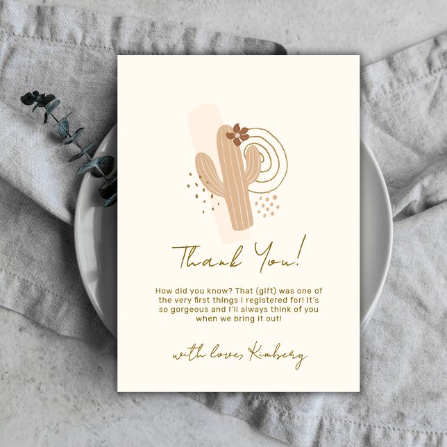 Neutral Minimalist Boho Desert Cactus Baby Shower Thank You Card (Neutral Minimalist Boho Desert Cactus Baby Shower Thank You Card)