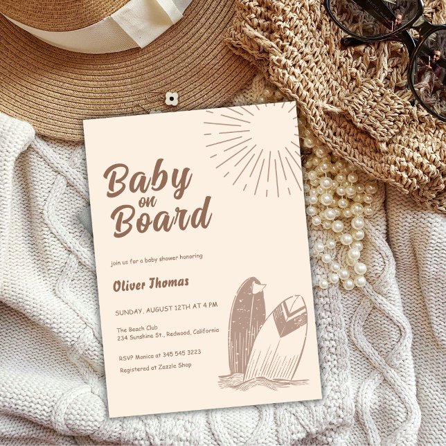 Neutral Minimalist Boho Surfboard Baby Shower Invitation (Neutral Minimalist Boho Surfboard Baby Shower Invitation)