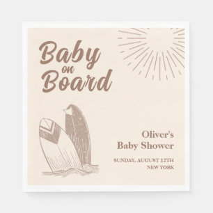 Neutral Minimalist Boho Surfboard Baby Shower Napkins