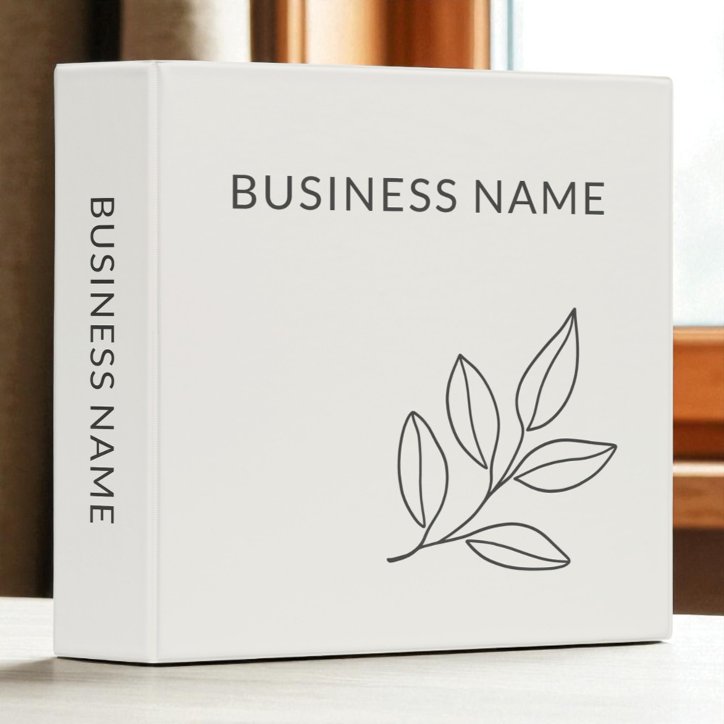 Neutral Minimalist Botanical Small Business 3 Ring Binder