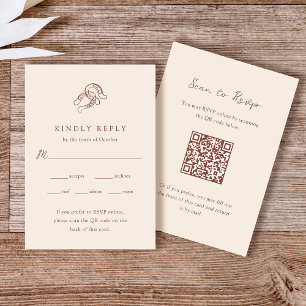 Neutral Minimalist Horseshoe Wedding   QR Code RSVP Card