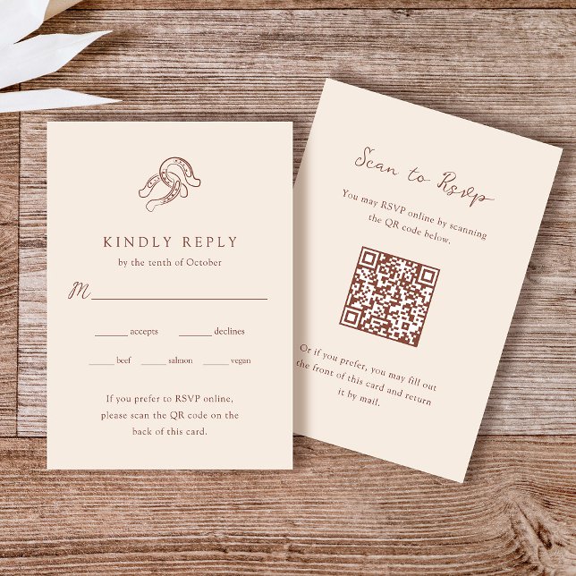 Neutral Minimalist Horseshoe Wedding | QR Code RSVP Card (Creator Uploaded)