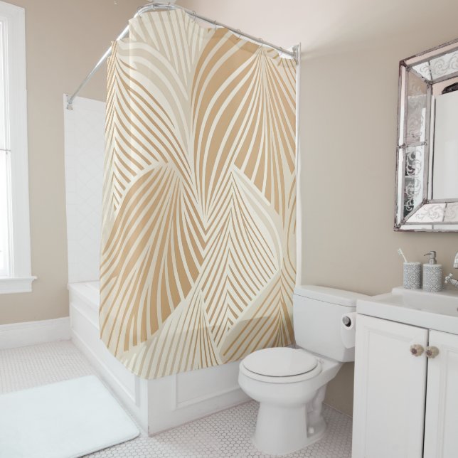 Neutral Minimalist Large Leaf Boho Shower Curtain (In Situ)
