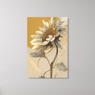 Neutral Minimalist Line Art Sunflower Canvas Print