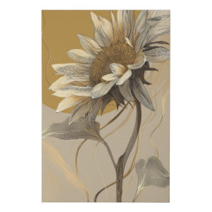 Neutral Minimalist Line Art Sunflower Faux Canvas Print