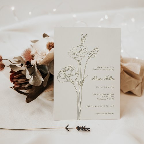 Neutral Minimalist Line Floral Bridal Shower Invitation
