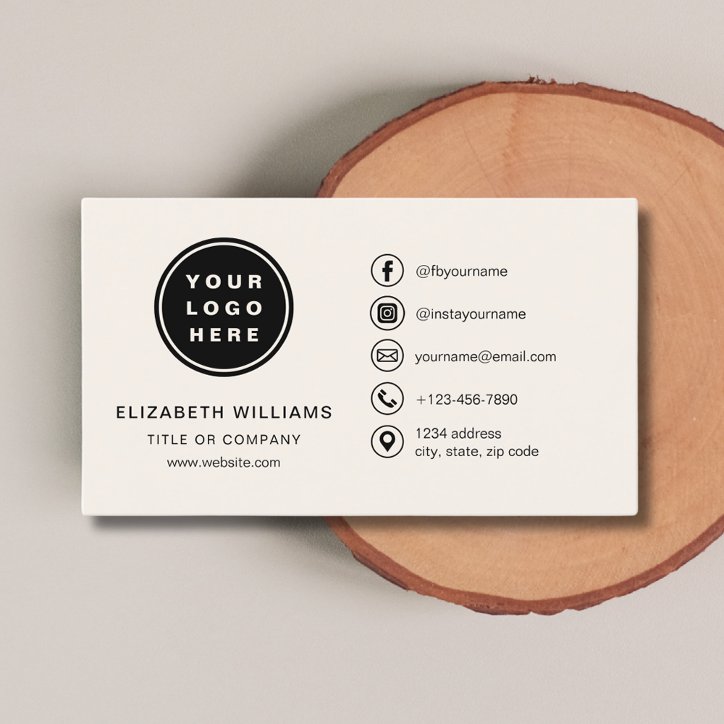 Neutral Minimalist Logo With Social Media Icons Business Card