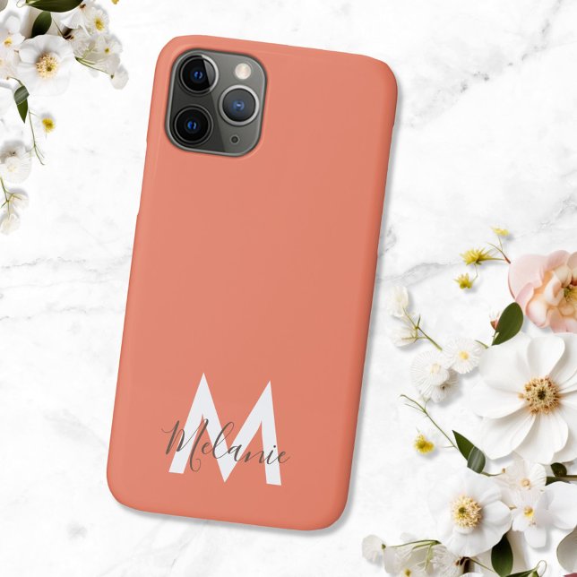 Neutral Minimalist modern orange monogram Case-Mate iPhone Case (Creator Uploaded)
