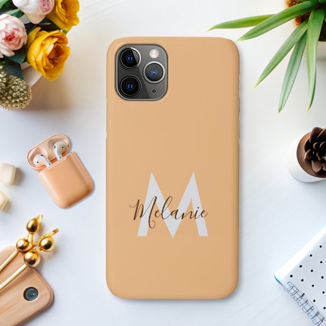  Neutral Minimalist modern orange monogram  Case-Mate iPhone Case (Creator Uploaded)