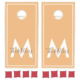 Neutral Minimalist modern orange monogram Cornhole Set