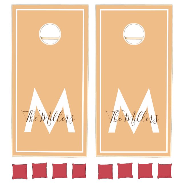  Neutral Minimalist modern orange monogram  Cornhole Set (Set)