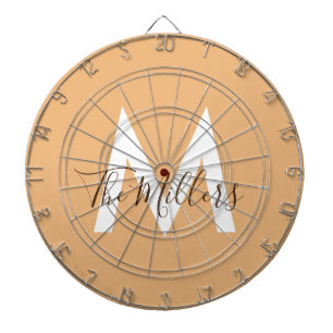 Neutral Minimalist modern orange monogram Dart Board