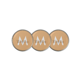 Neutral Minimalist modern orange monogram Golf Ball Marker