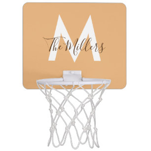 Neutral Minimalist modern orange monogram Mini Basketball Hoop