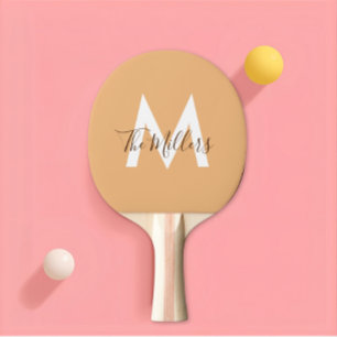 Neutral Minimalist modern orange monogram Ping Pong Paddle