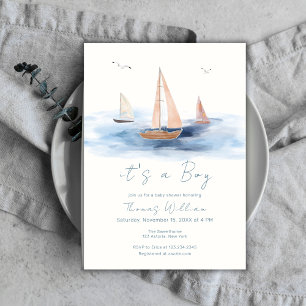 Neutral Minimalist Nautical Sailboat Baby Shower Invitation