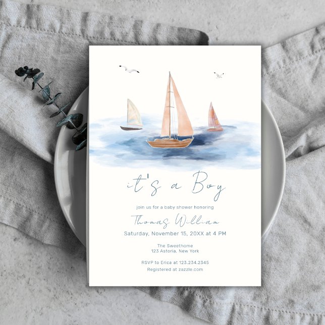 Neutral Minimalist Nautical Sailboat Baby Shower  Invitation (Neutral Minimalist Nautical Sailboat Baby Shower Invitation)