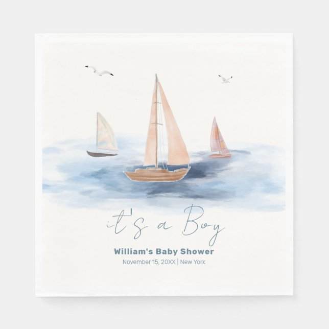 Neutral Minimalist Nautical Sailboat Baby Shower Napkins (Front)