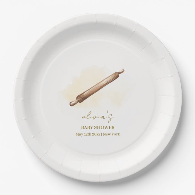 Neutral Minimalist Pastry Chef Baby Shower  Paper Plates (Front)