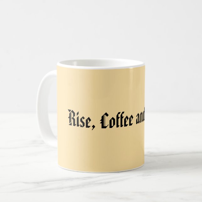 Neutral Minimalist "Rise, Coffee, and Repeat"  Coffee Mug (Front Left)