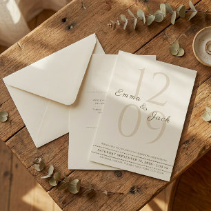 Neutral Minimalist Script Names & Big Date wedding Invitation