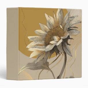Neutral Minimalist Sunflower Outline 3 Ring Binder