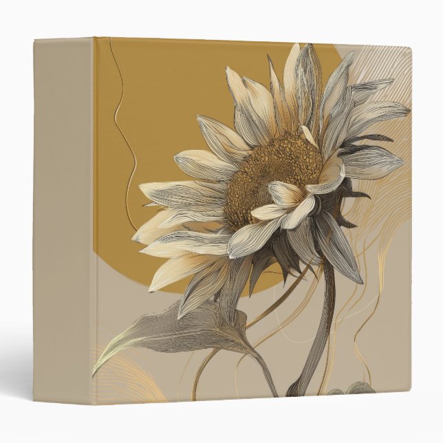 Neutral Minimalist Sunflower Outline 3 Ring Binder (Front/Spine)