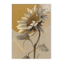 Neutral Minimalist Sunflower Outline