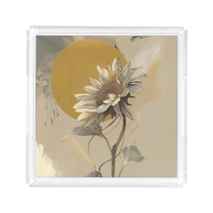 Neutral Minimalist Sunflower Outline Acrylic Tray